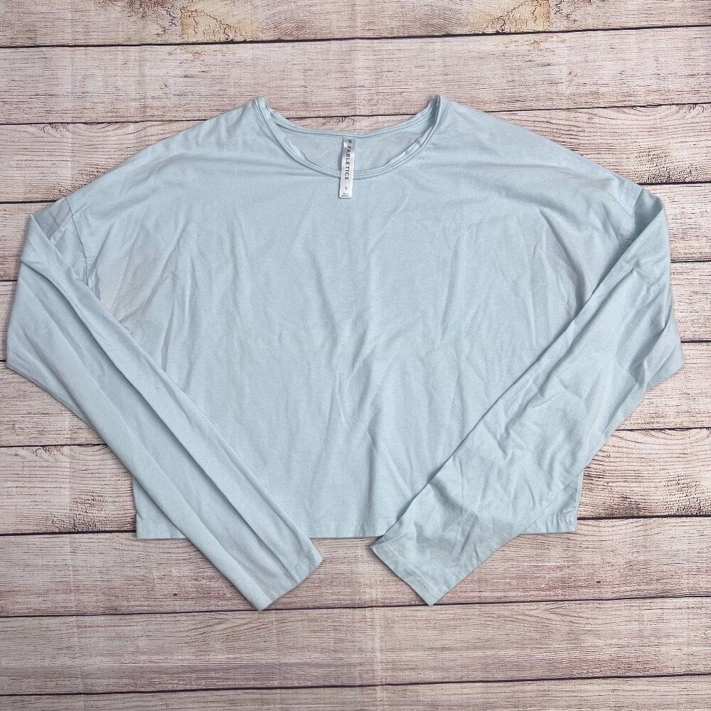 Fabletics Sage Green Crop T-Shirt | Size Small | Oversized Fit Casual Cotton Top